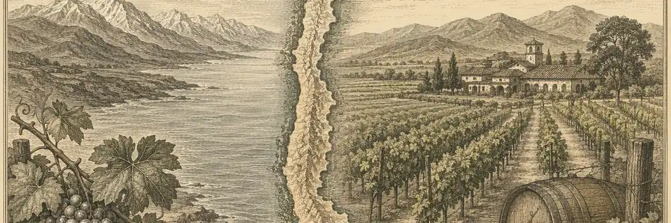 Engraved illustration of the wine country of Chile