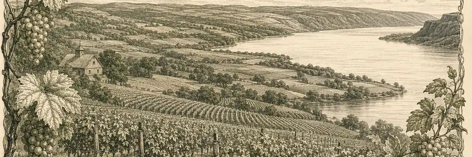 Engraved illustration of the wine country of New York
