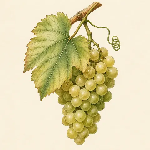 Botanical illustration of Chardonnay grapes