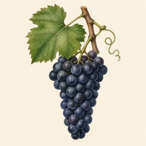 Botanical illustration of Merlot grapes
